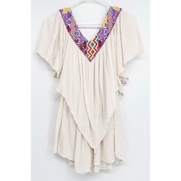 Jen's Pirate Booty Women's Cream Embroidered Boho Tapestry Gauze Top Size OS‎ - Picture 3 of 5